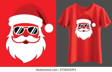 Cool Santa Claus vector, modern Christmas Santa head with sunglasses and beard, bold holiday graphic illustration for apparel, full Customizable design