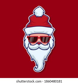 Cool Santa Clause With Glasses. Sticker Christmas. Vector Illustration Design.