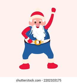 Cool Santa Clause in Red and Blue Dress, Dancing.