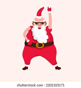 Cool Santa Clause wearing Black Goggles, Happy and Dancing.