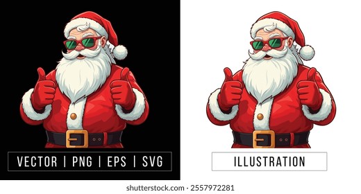 Cool Santa Giving Thumbs Up - Fun and Festive Christmas Illustration