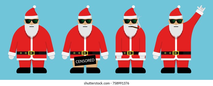 Cool Santa with sunglasses character set. Vector Illustration.
