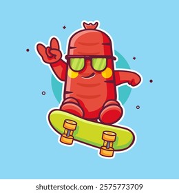 cool sausage food character mascot playing skateboard isolated cartoon