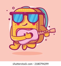 cool school bag character mascot playing guitar isolated cartoon in flat style design