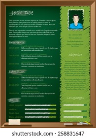 Cool school theme resume design with chalkboard and chalk writing 