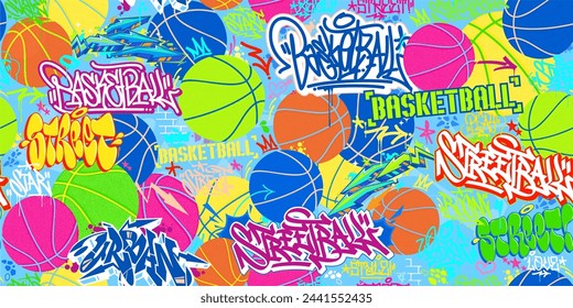 Cool Seamless Abstract Hip Hop Urban Street Art Graffiti Style Streetball Or Basketball Background