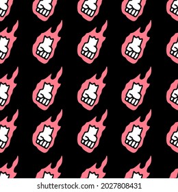 cool seamless background with fire fist. Design for fabric, wallpaper, napkins, textiles, packaging, backgrounds. retro style.