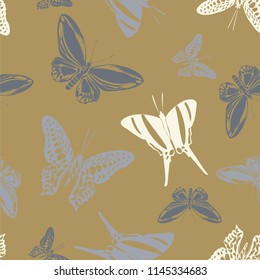 Cool seamless butterfly engraving template isolated on contrast back layer. Season butterfly etching theme vector. Insect silhouette clipart for advert.