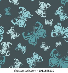 Cool seamless butterfly iterative background isolated on contrast back layer. Flying butterfly repeat theme vector. Wildlife insect fauna artwork for garments.