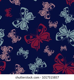 Cool seamless butterfly iterative background isolated on contrast back layer. Flying butterfly repeat theme vector. Wildlife insect fauna clipart for advertising.