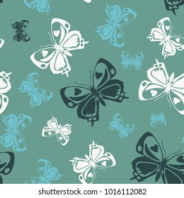 Cool seamless butterfly iterative pattern isolated on contrast back layer. Spring butterfly repeat theme vector. Wildlife insect fauna artwork for clothing fabric.