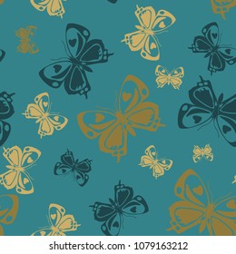 Cool seamless butterfly iterative pattern isolated on contrast back layer. Nature butterfly repeat theme vector. Wildlife insect fauna clipart for ceramic tile.