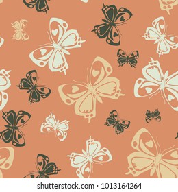Cool seamless butterfly iterative texture isolated on contrast back layer. Flying butterfly repeat theme vector. Wildlife insect fauna clipart for interior textile.