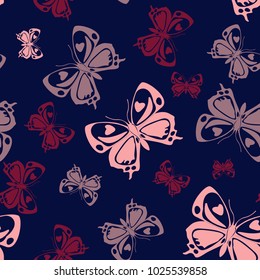 Cool seamless butterfly iterative texture isolated on contrast back layer. Spring butterfly repeat theme vector. Wildlife insect fauna clipart for clothing fabric.