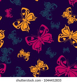 Cool seamless butterfly iterative texture isolated on contrast back layer. Season butterfly repeat theme vector. Wildlife insect fauna artwork for textile.