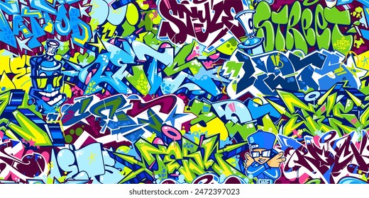 Cool Seamless Colorful Abstract Urban Style Hiphop Graffiti Street Art Pattern Vector Background