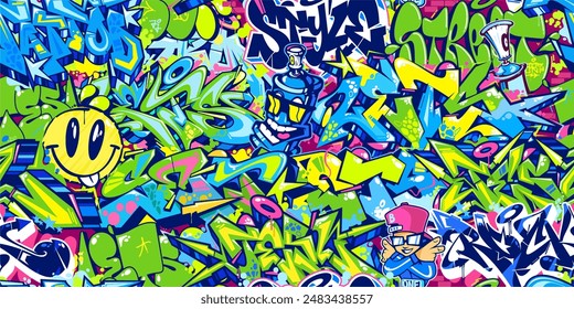 Cool Seamless Colorful Abstract Urban Style Hiphop Graffiti Street Art Pattern Vector Background