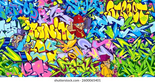 Cool Seamless Colorful Abstract Urban Style Hiphop Graffiti Street Art Pattern Vector Background