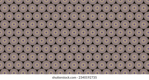 cool seamless japanese pattern with purple and gold chrysanthemum pattern in traditional japanese style on black background