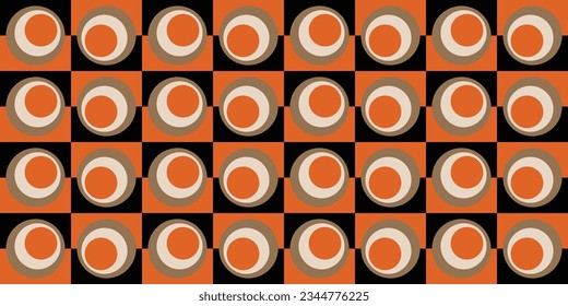 cool seamless pattern with a combination of squares and circles in a combination of orange, black and brown