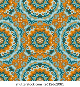 Cool seamless pattern. Ethnic style vector tile design. Wave bright camouflage background. Minimalist doodle lace.  Retro design fabric ornament. Minimal shape bohemian geometry.