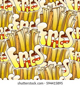 Cool seamless pattern with French fries. Vector illustration for your design of the packaging with the food.