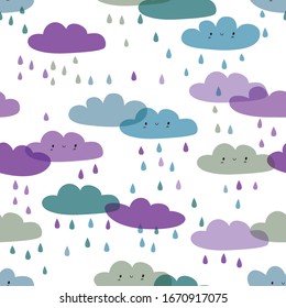 Cool seamless pattern with funny clouds. Baby design for kids apparel, nursery wall art, kids textile, wallpapers, gift wrap and scrapbook. Vector.
