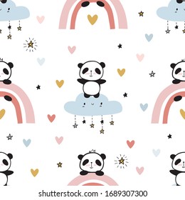 Seamless Pattern Illustration Cute Panda Cartoon Stock Vector (Royalty ...