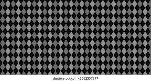 Cool seamless pattern with a harlequin or diamond check pattern in grey with white dots on a black background