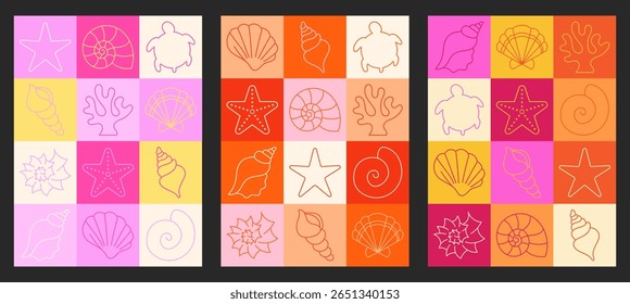 Cool Seashell Patterns Collection. Vector Design. Set Of Abstract Organic Shapes. Trend Colors