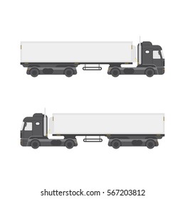 Cool semi-trailer truck side view. Isolated on white background. Freight transportation vector illustration.