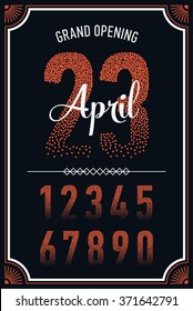 Cool set of falling confetti filled numeral figures. Ideal for wall and window decals, transparent stickers. One color fading top to bottom number characters on black background