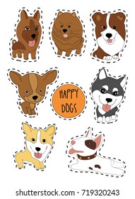 Cool set of stickers with cute dogs