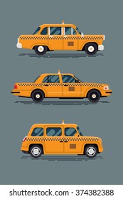 Cool Set Of Taxi Cabs Commercial Transport Retro Taxi Cab And Contemporary Modern Taxi Cars, Isolated, Side View