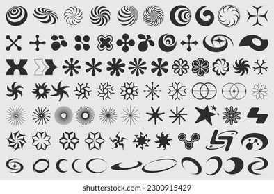 Cool Set Of Y2K Shapes Vector Design. Modern Geometric Signs Collection. Pack Of Abstract Figures. Rave Acid Graphic. Streetwear Elelements.