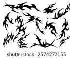 Cool Set of Y2k Tattoo. Cyber Tattoo Designs. Y2k, Hand Drawn neo tribal Tattoos. Cybersigilism