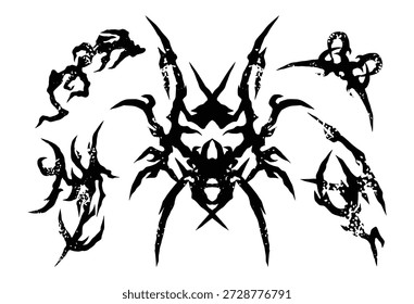 Cool Set de tatuagem Y2k. Desenhos de Tatuagem Grunge Cyber Sigilism. Y2k, Tatuagens Neotribais desenhadas à mão