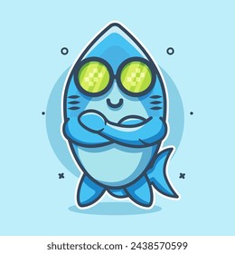 cool shark animal character mascot with crossed arms isolated cartoon in flat style design