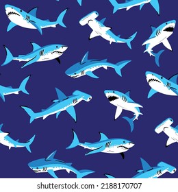 cool shark blue seamless pattern