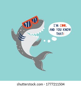 Cool Shark Cartoon Drawing For Tee Print