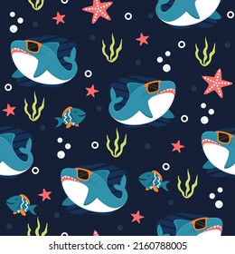 Cool shark cartoon trendy pattern design concepts