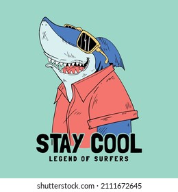 cool shark drawing as vector for tee print