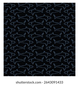 Cool Shark Outline Pattern - Seamless Ocean Animal Design on Black Background