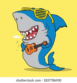 Cool shark playing guitar. Hand drawn.