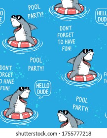 Cool shark in pool seamless pattern .Vector illustration for t-shirt prints, posters and other uses.