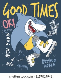 Cool shark skate vector design for t shirt printing