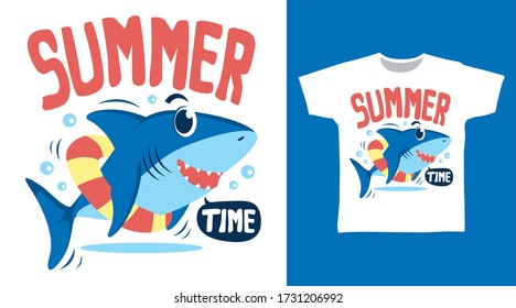 Cool shark summer time design vector illustration ready for print on t-shirt.