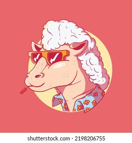 Cool sheep character with style vector illustration. Mascot, brand, style design concept.