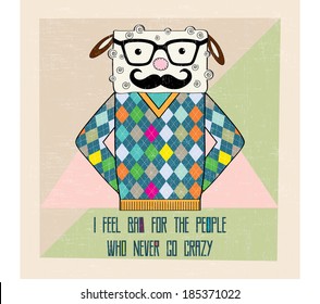 cool sheep hipster, hand draw illustration in vector format