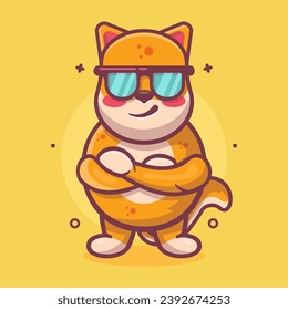 cool shiba inu dog animal character mascot with crossed arms isolated cartoon in flat style design